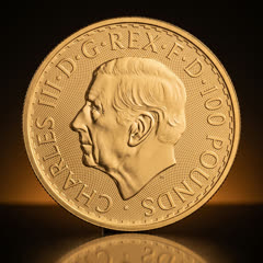 Royal Mint Britannia gold coin, portrait side with the King Charles III effigy
