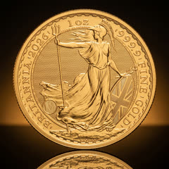 Royal Mint Britannia gold coin, Britannia side, straight on