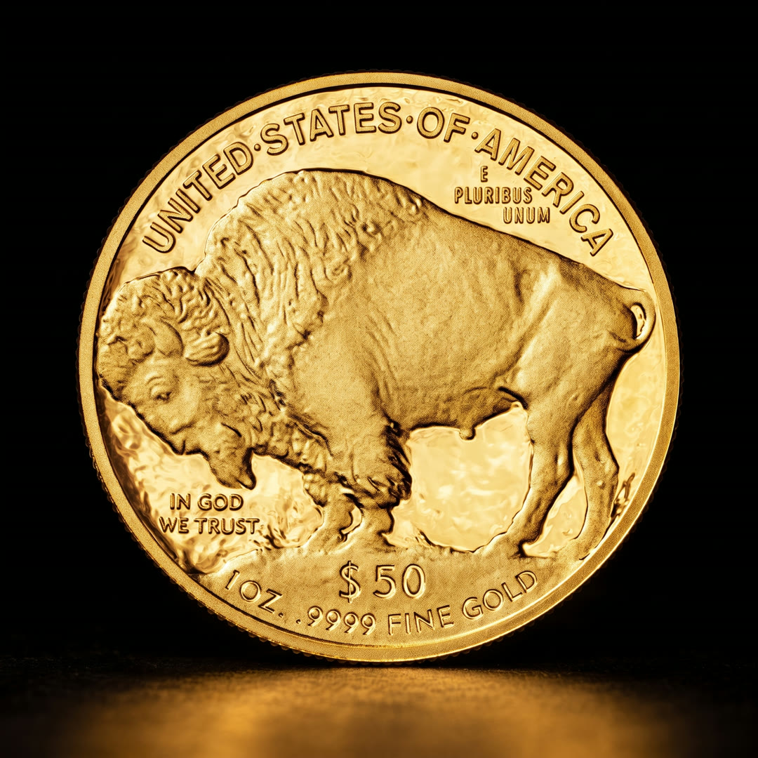 American Gold Buffalo coin, bison side, straight on