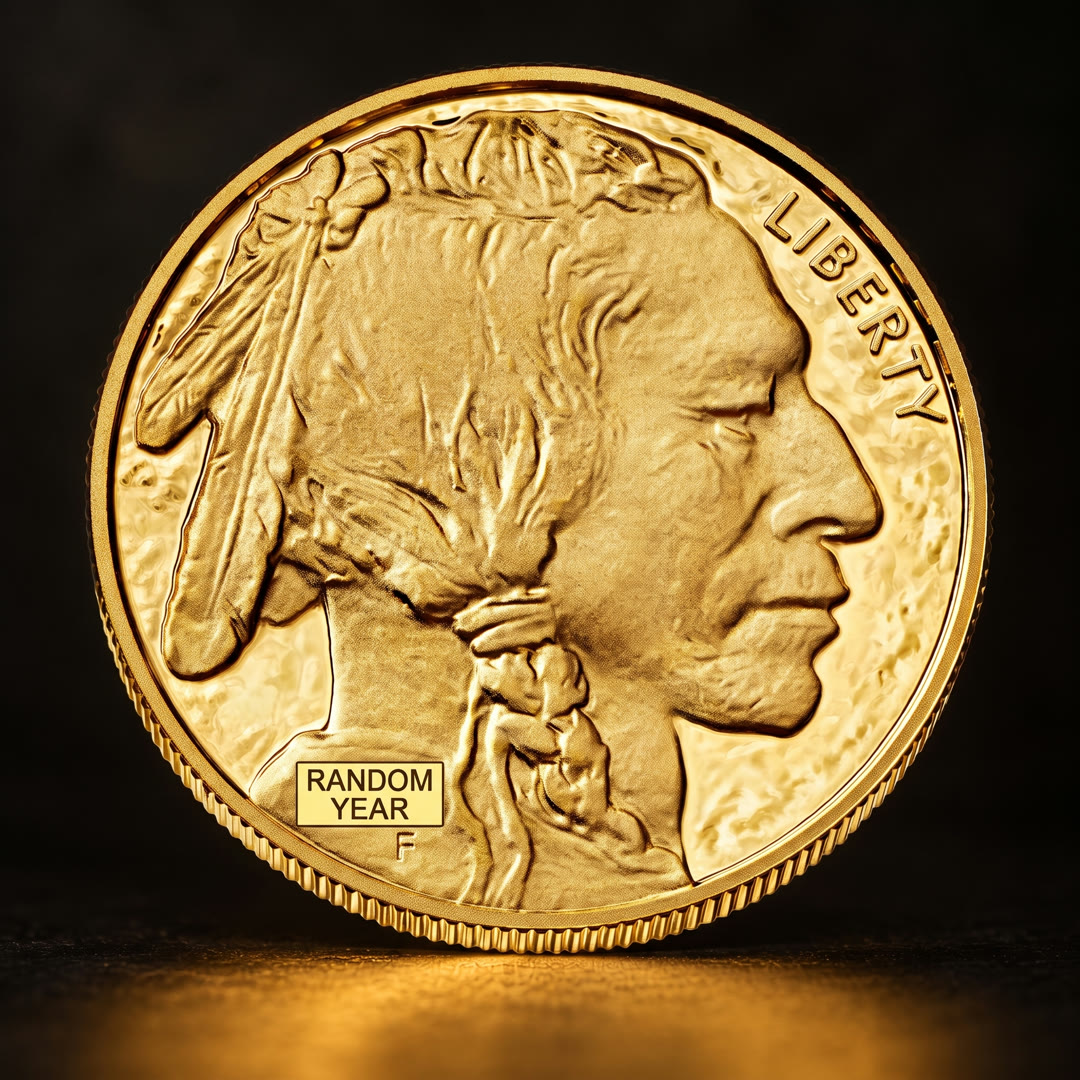 American Gold Buffalo coin, Native American profile side, straight on