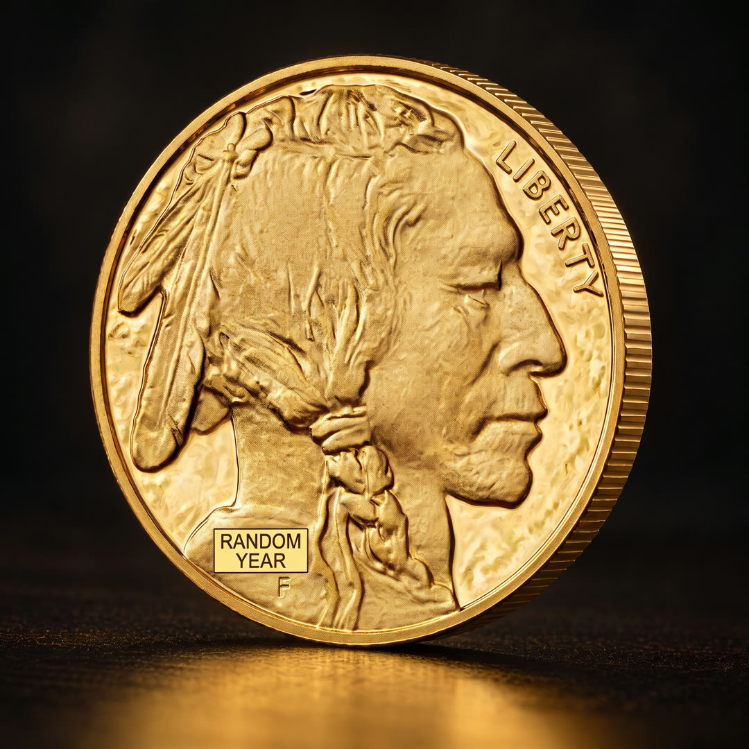 American Gold Buffalo coin, profile side, slightly angled