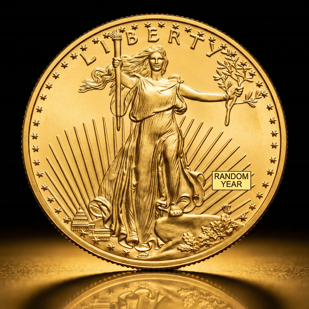American Eagle Type 1 gold coin, Liberty side, straight on