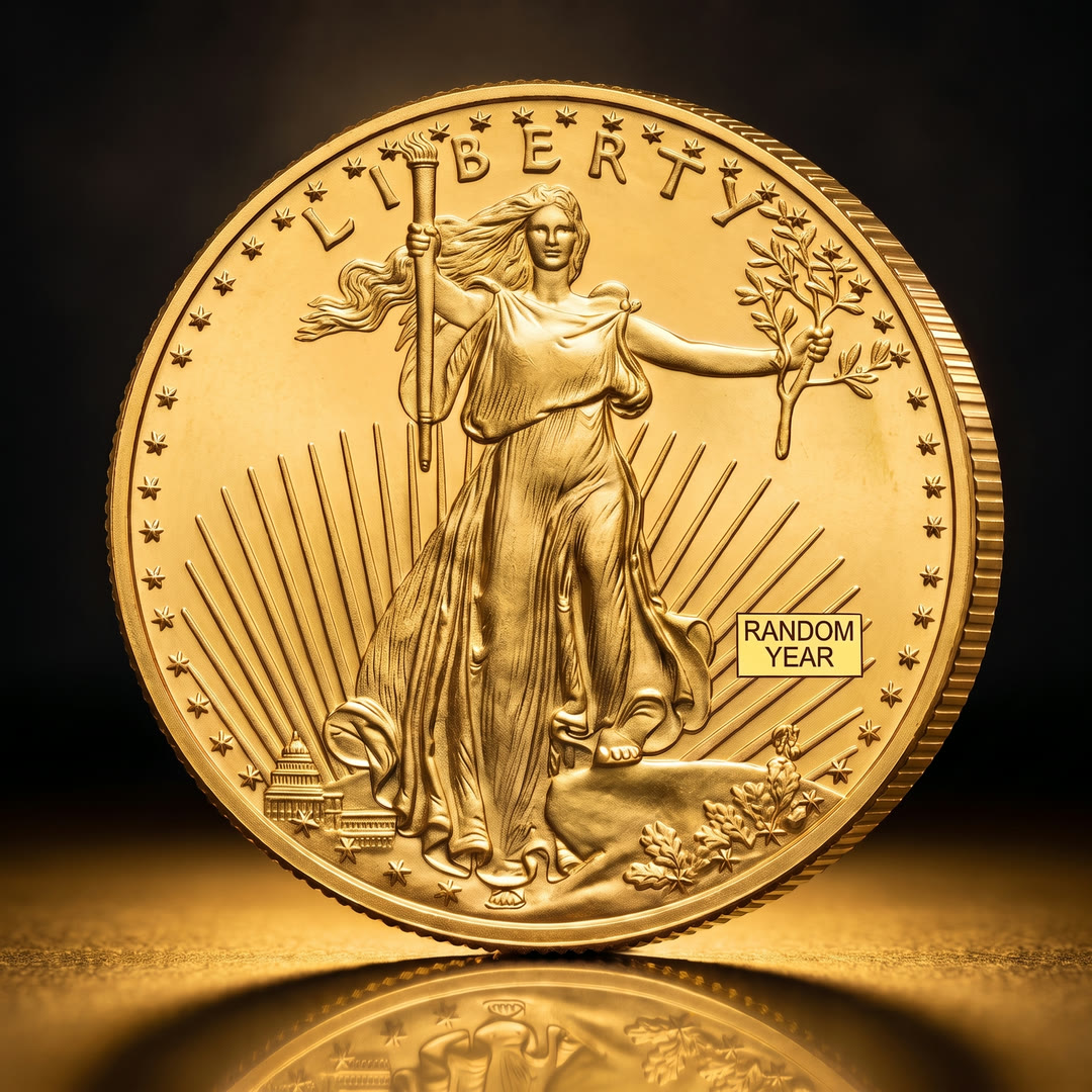 American Eagle Type 1 gold coin, Liberty side, slightly angled