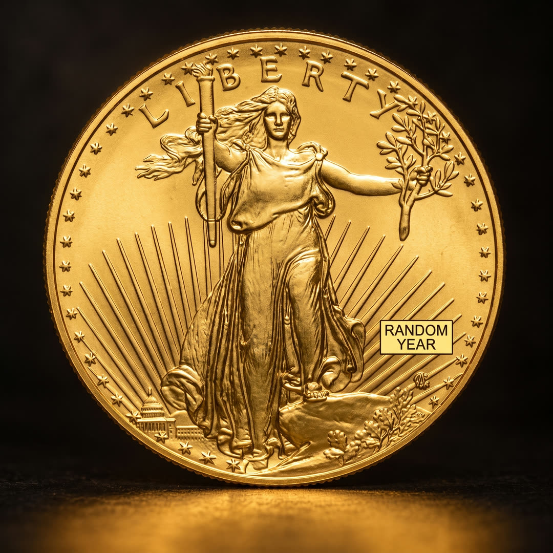American Eagle Type 2 gold coin, Liberty side, straight on