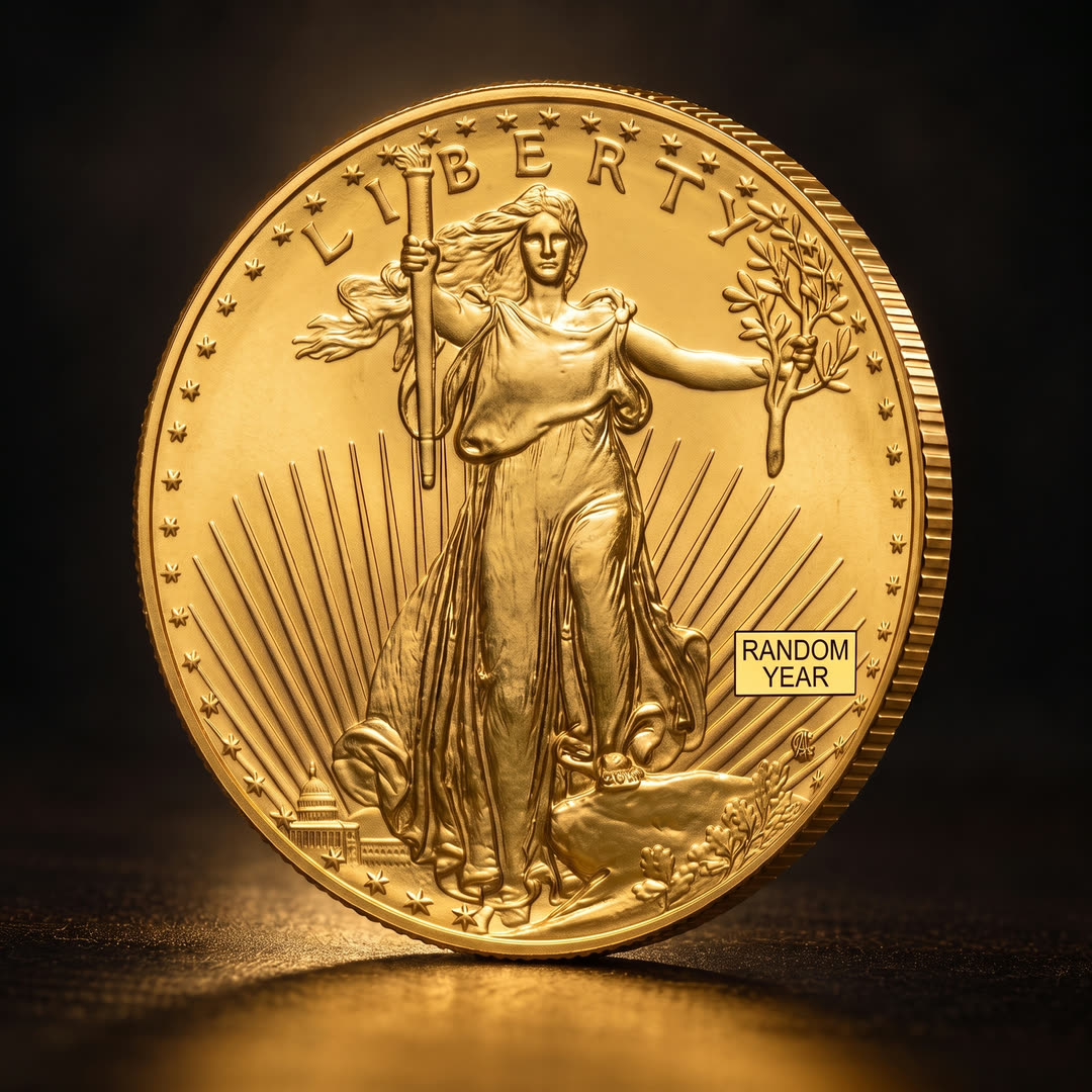 American Eagle Type 2 gold coin, Liberty side, slightly angled
