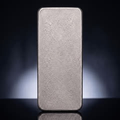 Back of the Johnson Matthey 100 oz silver bar, the rough poured cast surface with no markings