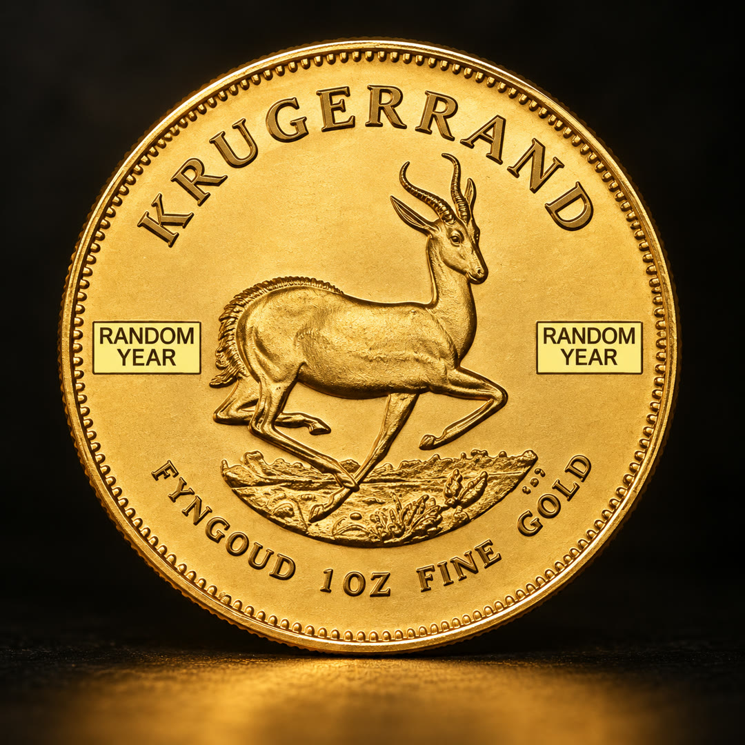 Krugerrand gold coin, springbok side, straight on